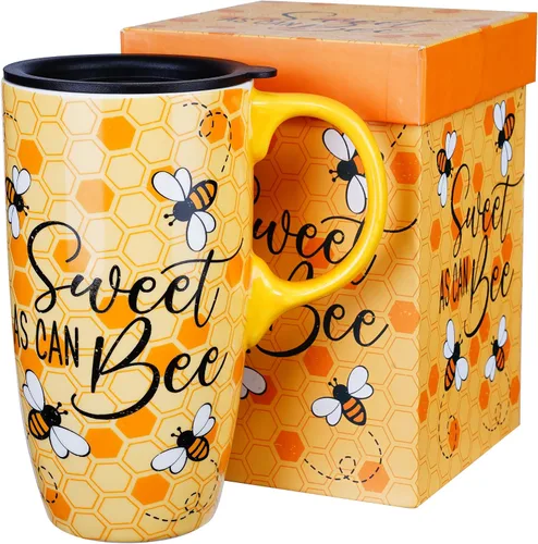 Topadorn Taza de viaje de cerámica con tapa y asa para hombres y mujeres, para trabajo de oficina, apta para microondas y lavavajillas, 17 onzas,