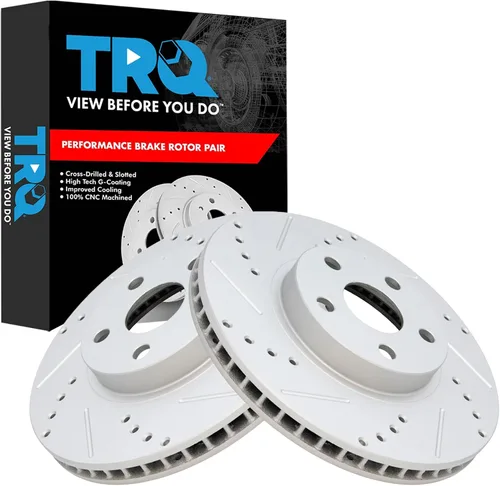 Miniatura 400 de TRQ Juego de rotores de freno de rendimiento trasero con revestimiento G premium compatible con Mazda 6 2014-2021