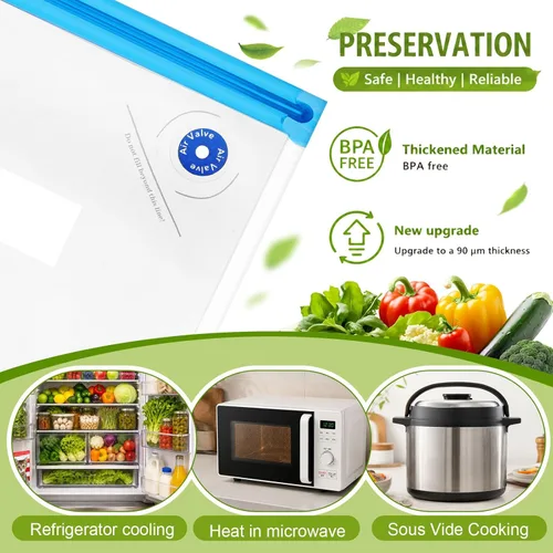 Miniatura 3 de Chumia Sous Vide - Bolsas de 4 tamaños, 60 bolsas reutilizables con sellado al vacío con válvula de aire, bolsa de almacenamiento de alimentos al