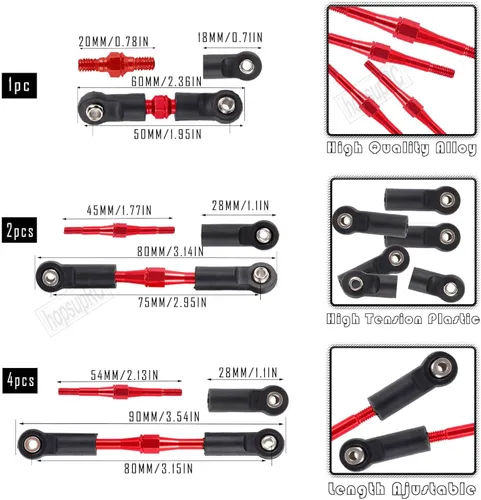 Miniatura 5 de Tensores ajustables para 1/10 Slash/Rustler/Stampede/Bandit VXL 4WD, tensores ajustables Camber Links Toe Link, 7 unidades, rojo Rojo/7 piezas