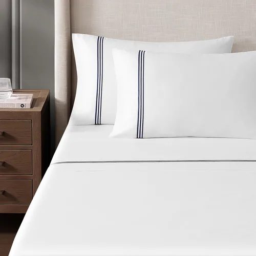 Miniatura 8 de Hotel Triple Luxe - Juego de sábanas de satén, 100% algodón egipcio Giza de ELS, bordado, totalmente natural, plano, ajustado y 2 fundas de almohada