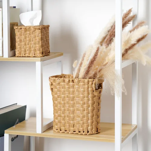 Miniatura 5 de Cesta de basura de mimbre con asas integradas, mini cesta multifuncional para el hogar y la oficina, diseño compacto y construcción duradera