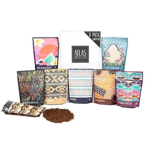 Atlas Coffee Club World of Coffee Discovery Set – Muestra de regalo de café gourmet – Paquete de 8 cajas variadas de los mejores cafés de origen