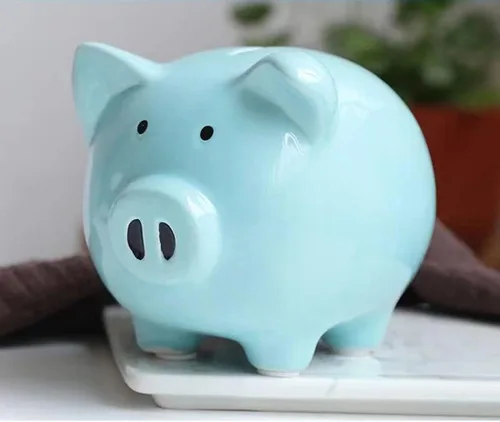 Miniatura 3 de Divertida alcancía de cerdo para ahorrar dinero, banco de cerámica personalizado para niños, niñas, niños, adolescentes, adultos, decoración de Azul