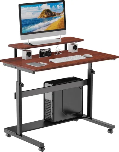 Miniatura 10 de EUREKA ERGONOMIC Escritorio móvil de pie ajustable en altura, estación de trabajo de computadora con estante para monitor, escritorio portátil