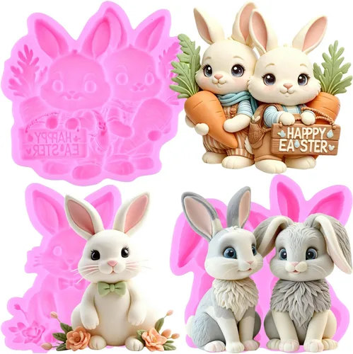 Miniatura 11 de ZiXiang Molde de silicona para fondant de conejo, orejas de conejo de Pascua, moldes de chocolate para decoración de pasteles, decoración de Estilo b