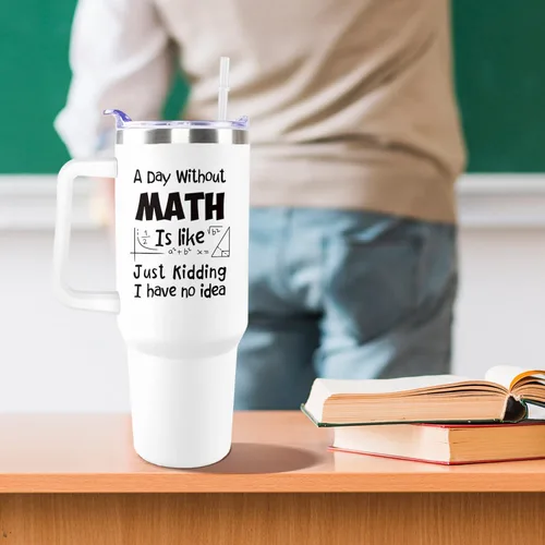 Miniatura 4 de Vaso de matemáticas con asa para hombres, 40 onzas, regalo de nutrición matemática, tazas de acero inoxidable, con texto divertido, aislantes