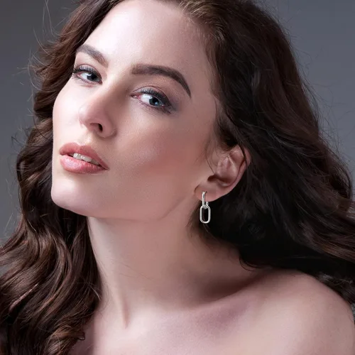 Miniatura 7 de Aretes de aro de plata de ley 925 con doble ovalado para mujer, pequeños aretes de aro de plata para orejas sensibles, aretes de aro cuadrados
