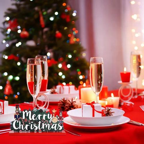 Miniatura 6 de Blulu 3 decoraciones de mesa de madera de Navidad, letrero de madera, centro de mesa, adorno de cascanueces de Papá Noel para Navidad, día de nieve