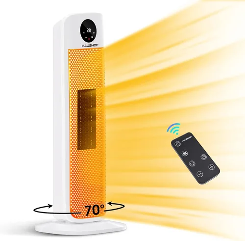 HAUSHOF Calentador de espacio de torre de 1500 W, temporizador de 1 a 24 horas, calentador digital de cerámica con control táctil y remoto,