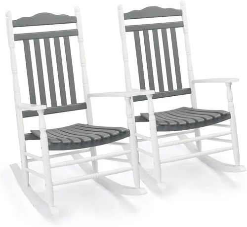 Miniatura 8 de VINGLI Mecedora de madera, silla para exteriores con soporte de 450 libras, balancín relajante con asiento de respaldo alto de madera maciza
