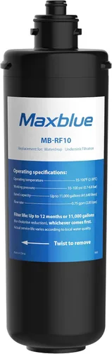 Maxblue Filtro de agua de repuesto RF10 para sistema de filtro de agua Waterdrop 10UA/10UB debajo del fregadero, 1 año, certificado NSF/ANSI 42,