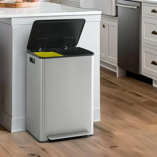 Miniatura 12 de CAPHAUS Cubo de Basura Dual con Tapa Doble, Combo de Cubos de Basura y Reciclaje, Cubo de Basura de Acero Inoxidable Sin Manos para Cocina, con 2