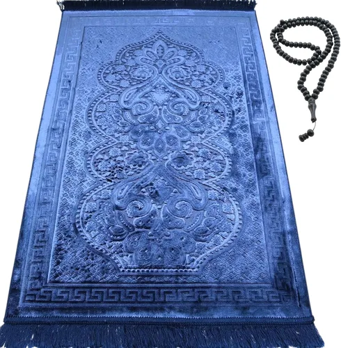 Miniatura 19 de Modefa Alfombra de oración de terciopelo de lujo con cuentas de oración, suave y elegante, alfombra musulmana turca Janamaz Sajada para hombres