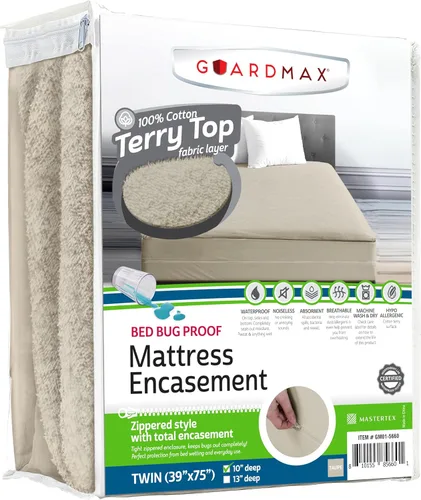 Miniatura 31 de Guardmax Funda de colchón Queen con cremallera, protector de colchón 100% impermeable, suave y absorbente de algodón de rizo superior para niños, 1