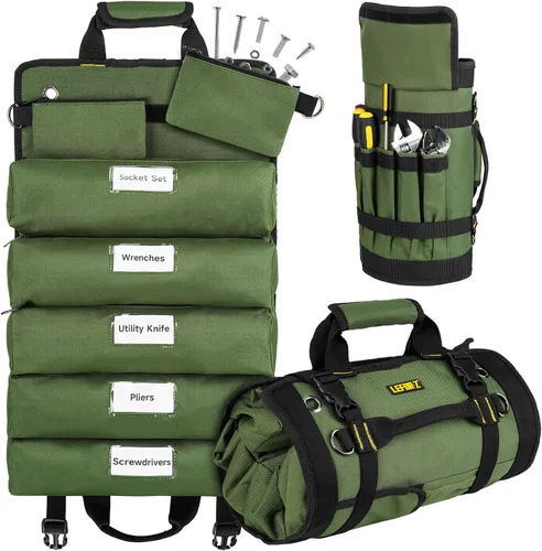 Bolsa de herramientas, organizador de bolsa de herramientas enrollable grande, bolsa de almacenamiento de herramientas con 13 bolsillos, bolsa de
