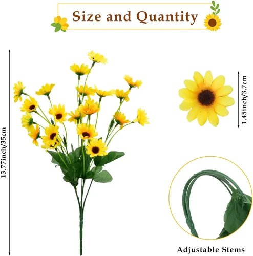 Miniatura 2 de 8 paquetes de girasoles artificiales de seda, mini girasoles de seda, flores amarillas falsas, margaritas gerberas, flores para interiores