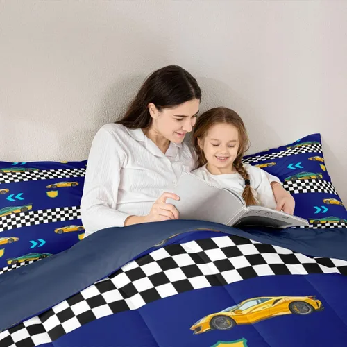 Miniatura 6 de Feelyou Juego de edredón de coche de carreras, tamaño individual, juego de ropa de cama de coche deportivo de velocidad para niños y niñas, edredón