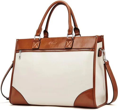 CLUCI Maletín para mujer piel de cera de aceite 156 pulgadas portátil de negocios vintage para mujer gran capacidad color beige marrón