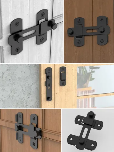 Miniatura 6 de Cerradura de puerta corrediza de granero, pestillos de seguridad de acero inoxidable y cerrojos de perno de puerta para gabinete de vino, baño, Negro