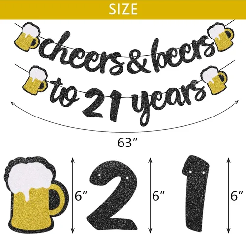 Miniatura 4 de 21st Birthday Anniversary Decorations for Men Women (Black Gold) Gold Foil Balloon, Cheers Cup Foil Balloon for Wedding Anniversary Party Supplies