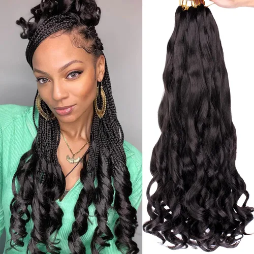 Miniatura 65 de COOKOO 9 paquetes de cabello rizado francés trenzado de 18 pulgadas, suave y flexible, cabello trenzado de alta calidad, rizos franceses, extensión