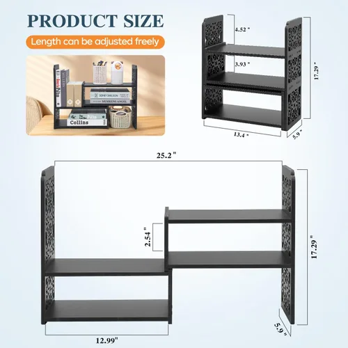 Miniatura 2 de EARTHSON Estante organizador de escritorio, estantería expandible para escritorio, estantería de escritorio pequeña, mini estantes ajustables