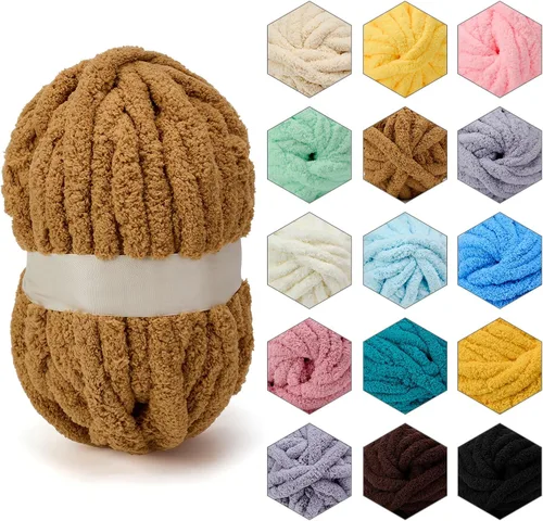 Miniatura 22 de ERLYEEN Hilo de Chenilla Grueso Súper Voluminoso Suave Espeso Esponjoso Jumbo Gigante Lavable Hilo Grande de Poliéster DIY para Manta de Tejido a