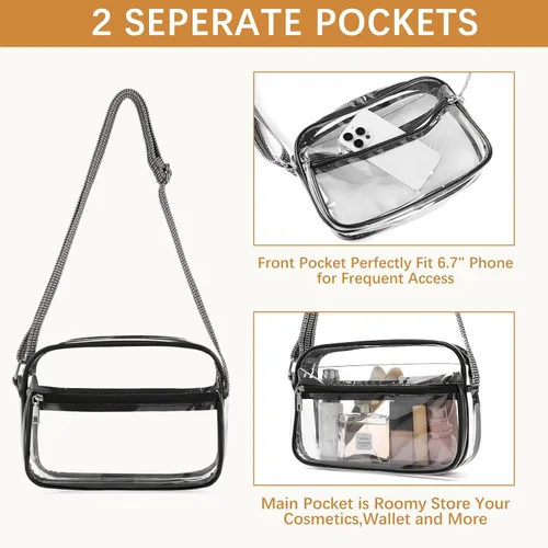 Miniatura 5 de BOSTANTEN Bolsa transparente para mujer, aprobada para estadios, bolsas transparentes pequeñas, bolso cruzado de moda para conciertos, eventos