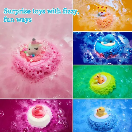 Miniatura 4 de Aofmee Bombas de baño para niños, bombas de baño naturales hechas a mano con juguete en el interior, manteca de cacao de karité hidratante, kit