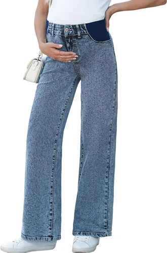 Miniatura 6 de BLENCOT Vaqueros de maternidad para mujer de cintura alta con pierna recta, pantalones de embarazo de mezclilla con bolsillos