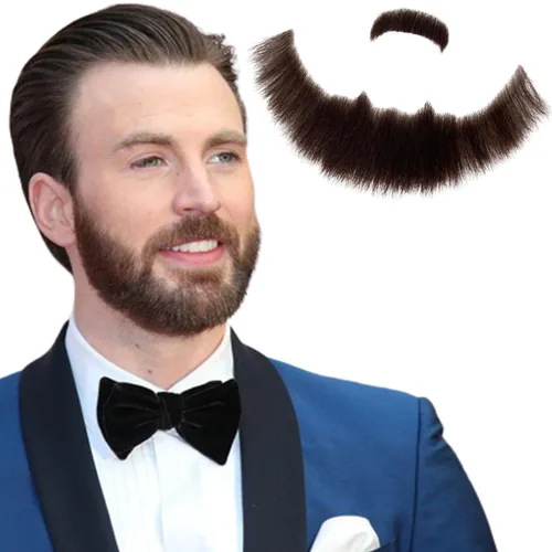 Miniatura 13 de Voloria Cabello humano con barba falsa, atado a mano, cabello facial de cabra negra, barbas falsas de encaje invisible para entretenimiento, drama