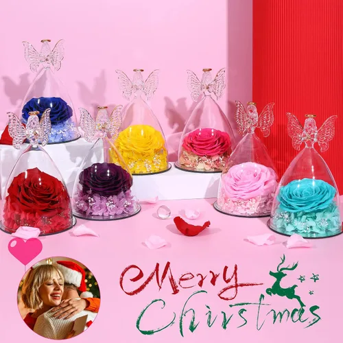 Miniatura 6 de Regalo de rosa para el día de la madre, rosa real preservada en figura de ángel de cristal grande, regalos de rosas para mujeres, regalo de flores