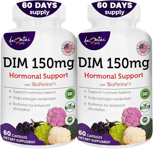 Complejo DIM para mujer de 150 mg – Pastillas equilibradoras de estrógeno bioperina para la menopausia y los sofocos para aliviar el acné hormonal