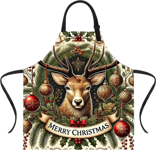 Miniatura 11 de Delantal de Navidad de THISFIND con 2 bolsillos, cuello ajustable para mujeres, hombres y adultos, ideal para cocina, parrilla, horneado