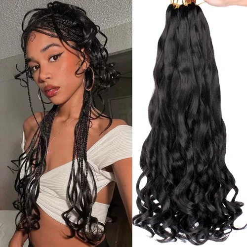 Miniatura 53 de COOKOO 9 paquetes de cabello rizado francés trenzado de 18 pulgadas, suave y flexible, cabello trenzado de alta calidad, rizos franceses, extensión