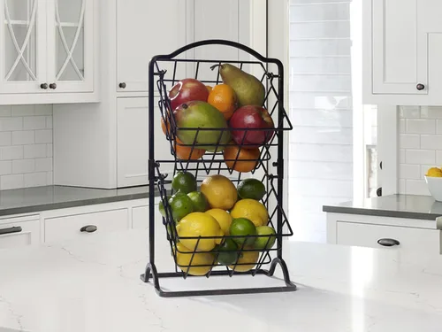 Miniatura 3 de Gourmet Basics by Mikasa General Store - Cesta de almacenamiento de frutas de metal de 2 niveles, color negro antiguo