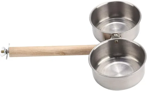 Miniatura 3 de Perca para pájaros con comedero, tazones de acero inoxidable sin olor con soporte para colgar para exteriores, dispensador de alimentos de agua