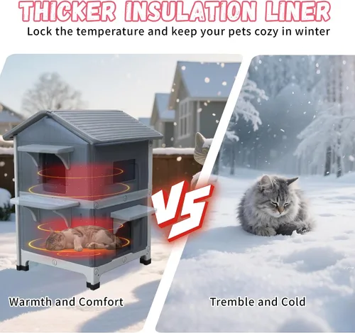 Miniatura 4 de Casa de plástico para gatos al aire libre – Casa para gatos para exteriores con forro aislante para invierno, 100% resistente a la intemperie