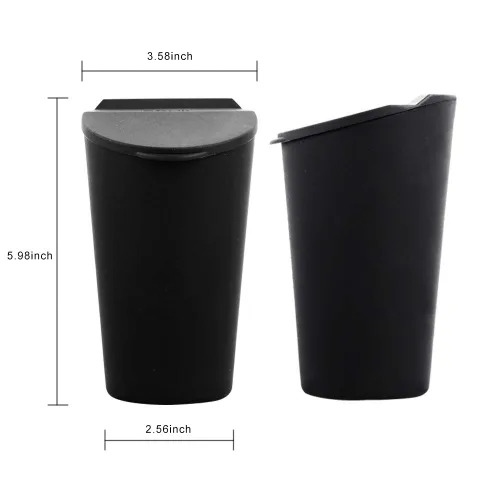 Miniatura 2 de Bote de basura de silicona con tapa – Portavasos para automóvil, hogar, oficina (negro)