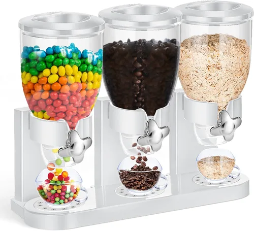 Miniatura 8 de Umigy Paquete de 2 Dispensadores Triples Indispensables de Alimentos Secos, Capacidad de 67 oz Cada Uno, Contenedor de Cereales para Almacenamiento