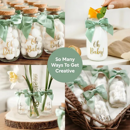 Miniatura 3 de Ethisa Paquete de 24 botellas de vidrio de leche vintage Oh Baby Woodland con cintas y calcomanías, regalos elegantes para baby shower