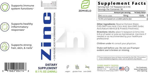 Zinc iónico líquido | Suministro para 96 días | Fomenta la piel clara | Energía sostenida | Apoyo inflamatorio natural