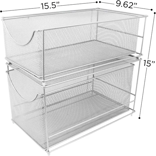 Miniatura 3 de Sorbus gavetas organizadoras de almacenamiento de malla plateada con gavetas extraíbles, ideal para cubierta, gabinete, despensa, para colocar bajo