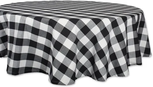 DII Buffalo Check Collection, mantel clásico de granja, 70 pulgadas, redondo, blanco y negro
