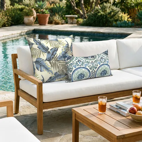Miniatura 624 de Juego de 2 almohadas para exteriores de 16 x 16 pulgadas, repelentes al agua con interiores, para muebles de patio, hogar, jardín, geometría bohemia