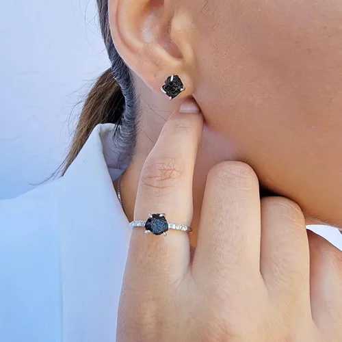 Miniatura 50 de Natural raw gemstone stud earrings with white gold over 925 sterling silver, 6 to 7mm rough genuine quality birthstone gift for her, Uniquelan