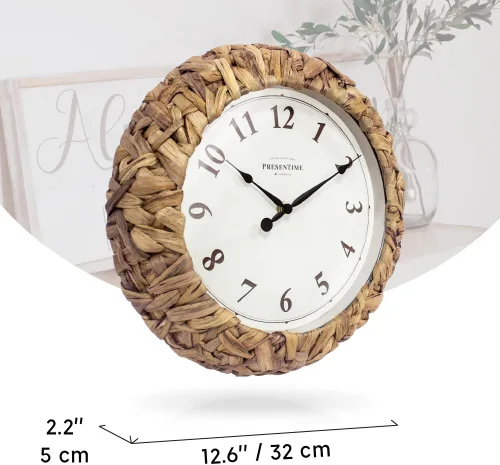 Miniatura 7 de Presentime & Co. Farmhouse Series, reloj tejido rústico, 12.6 pulgadas, jacinto de agua tejido natural/hierba marina. Escultura de pared, arte