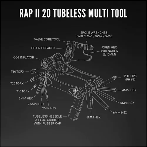 Miniatura 4 de LEZYNE RAP II - Multiherramienta para bicicleta, brocas CRV anticorrosión, hexagonales, torx, placas laterales ergonómicas, herramienta compacta