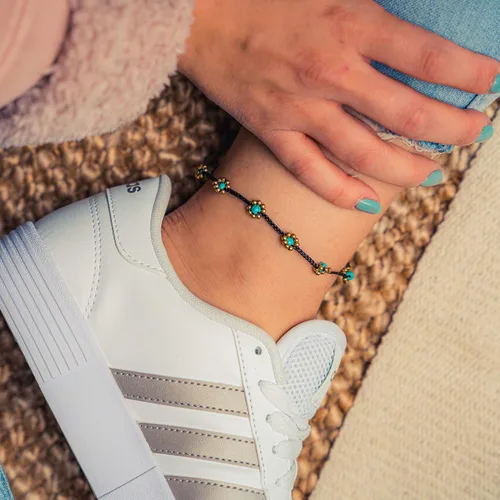 Miniatura 16 de Made by Nami Tobillera bohemia para surfista, impermeable y ajustable, con cuentas para mujer, hecha de cuerda de algodón encerado y cuentas